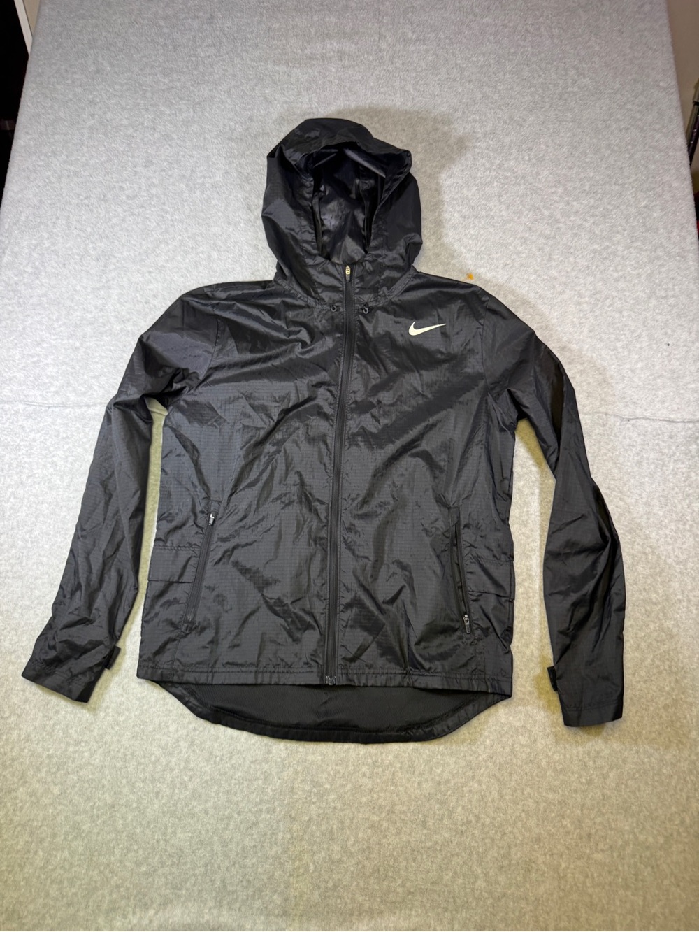 Nike Black Hooded Lightweight Jacket with White Swoosh